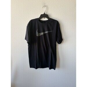 Nike Men’s Black Short Sleeve T-Shirt Blue And Yellow Swoosh Graphic Dri-Fit Med